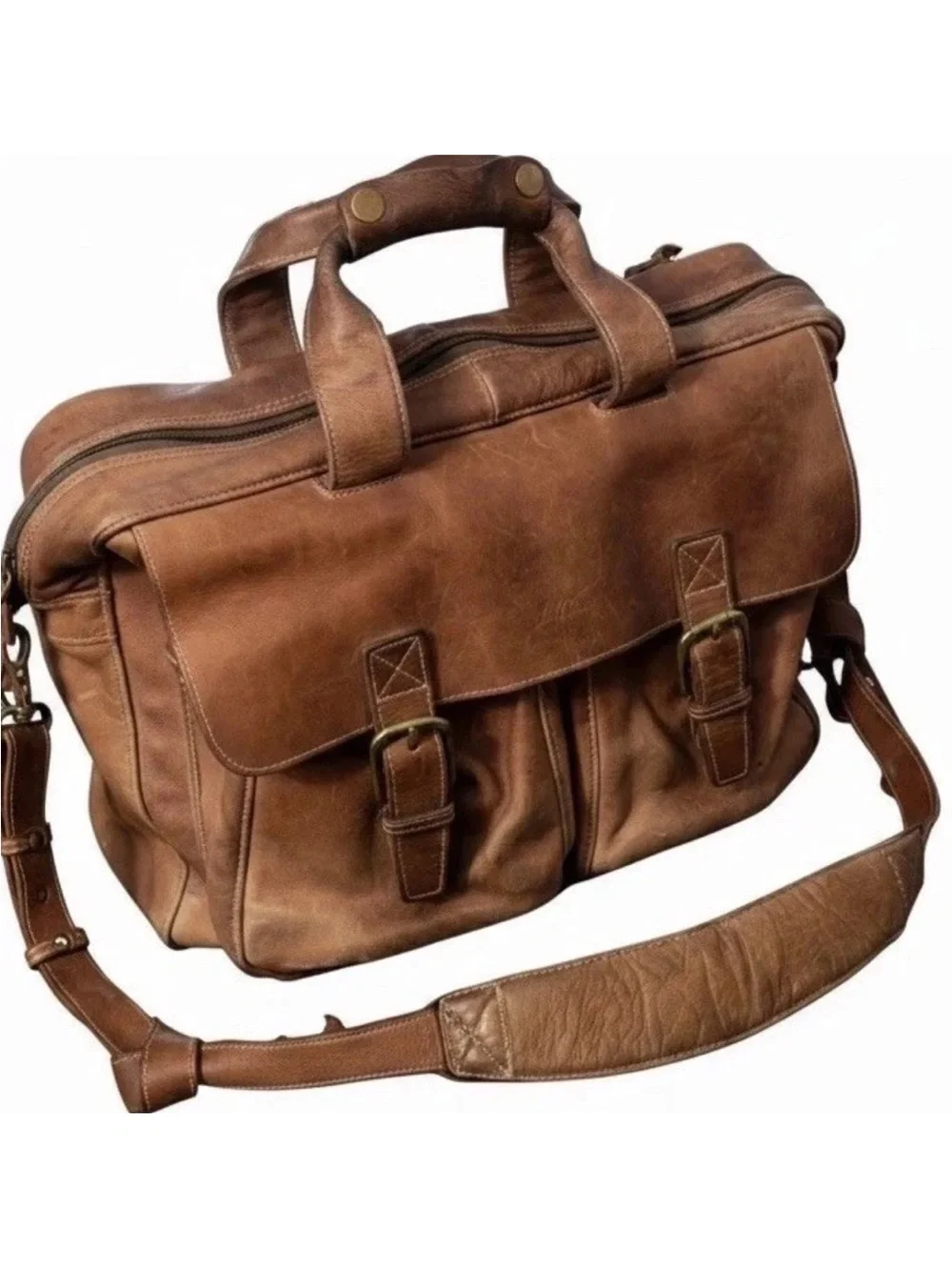 LL Bean Brown Leather Messenger Bag - Classic Work Satchel